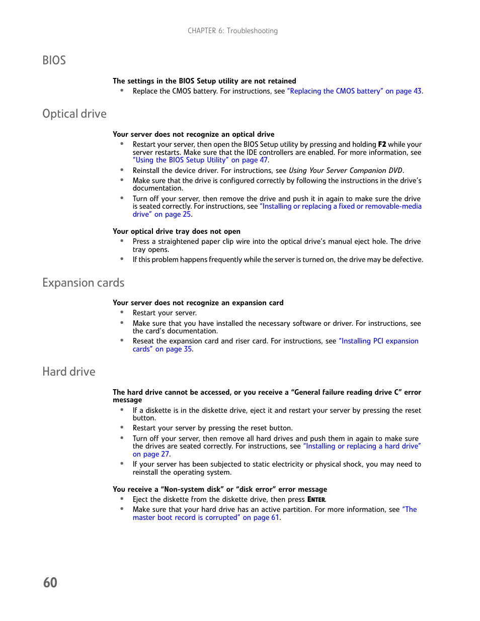 Bios, Optical drive, Expansion cards | Hard drive, Bios optical drive expansion cards hard drive | Gateway E-9232T User Manual | Page 66 / 96