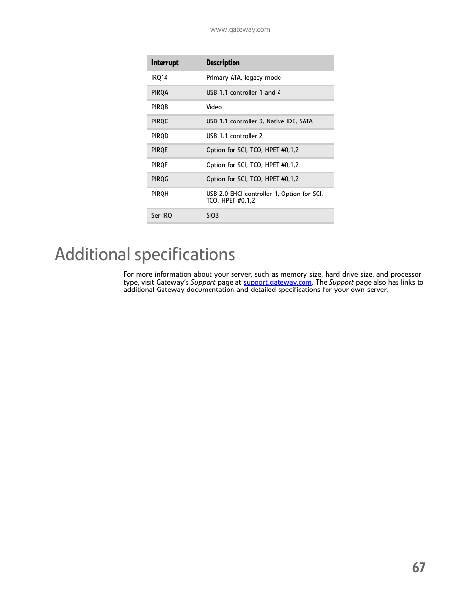 Additional specifications | Gateway E-9232T User Manual | Page 73 / 96