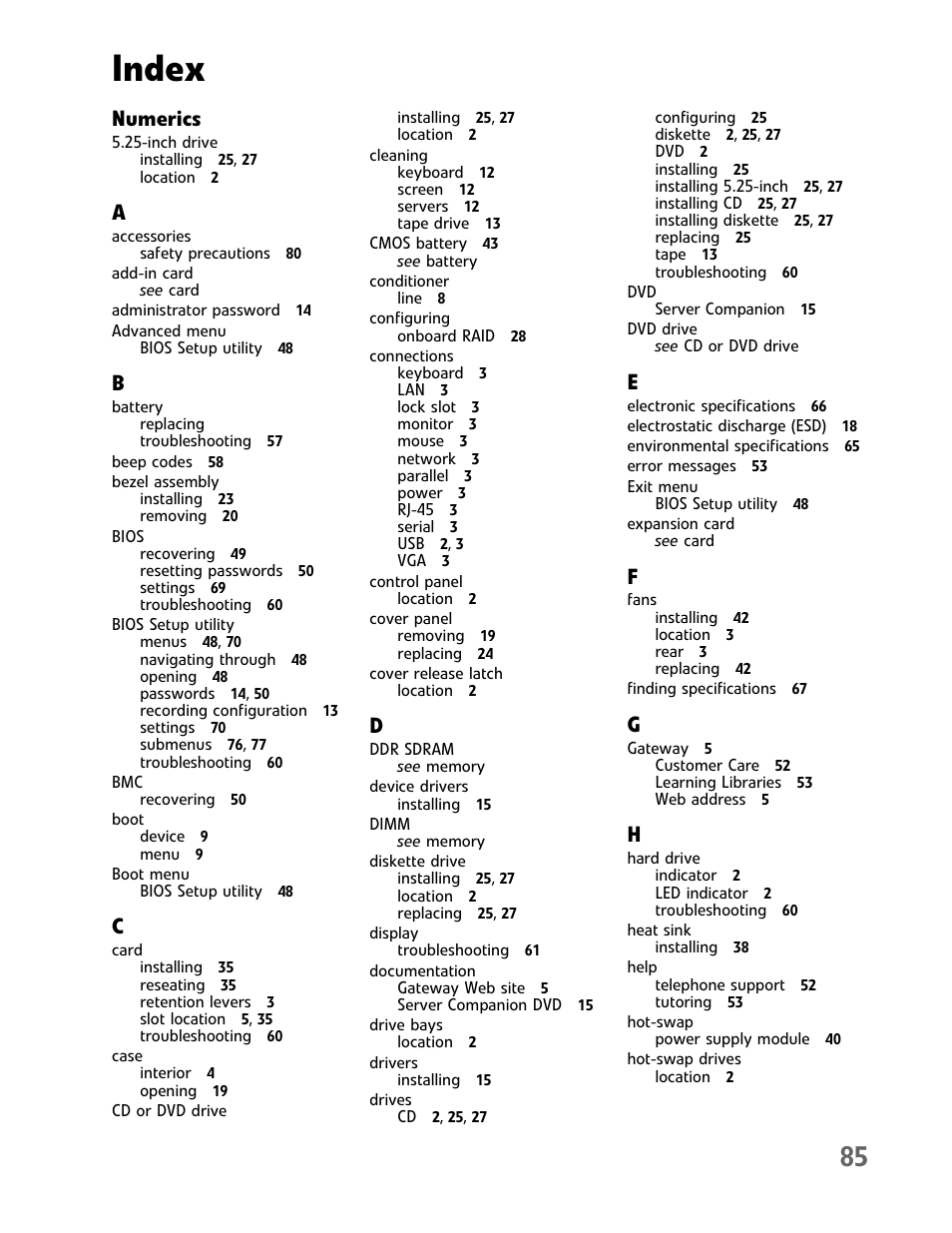 Index, Numerics | Gateway E-9232T User Manual | Page 91 / 96
