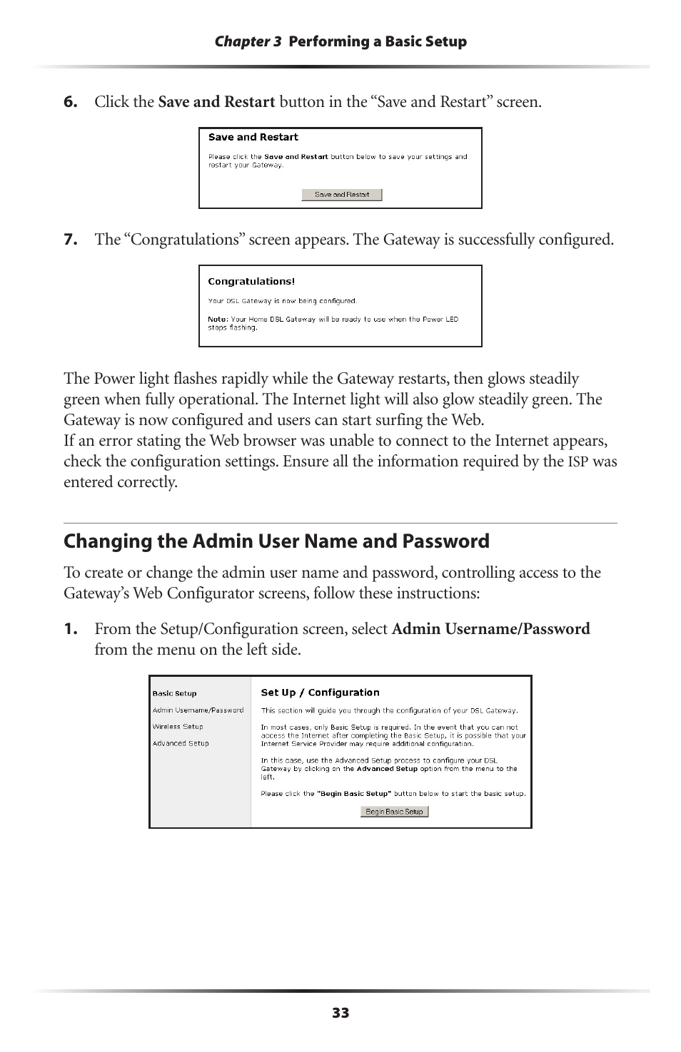 Changing the admin user name and password | Gateway GT704 User Manual | Page 36 / 119