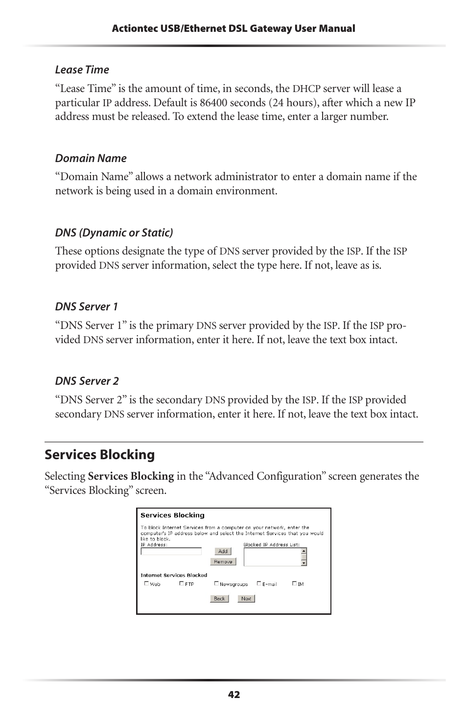 Services blocking | Gateway GT704 User Manual | Page 45 / 119