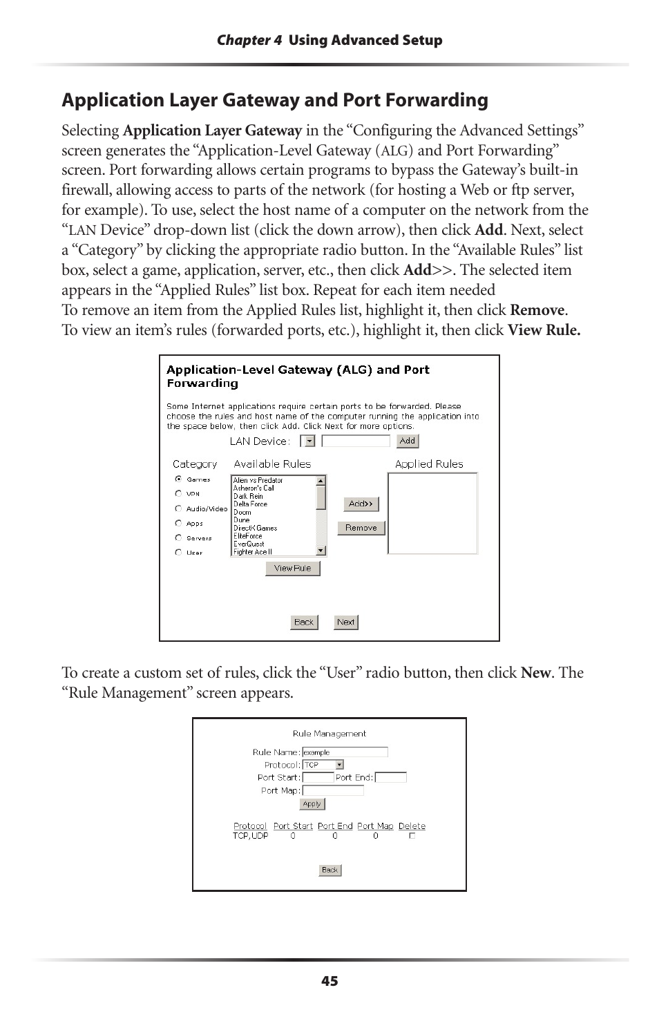 Application layer gateway and port forwarding | Gateway GT704 User Manual | Page 48 / 119