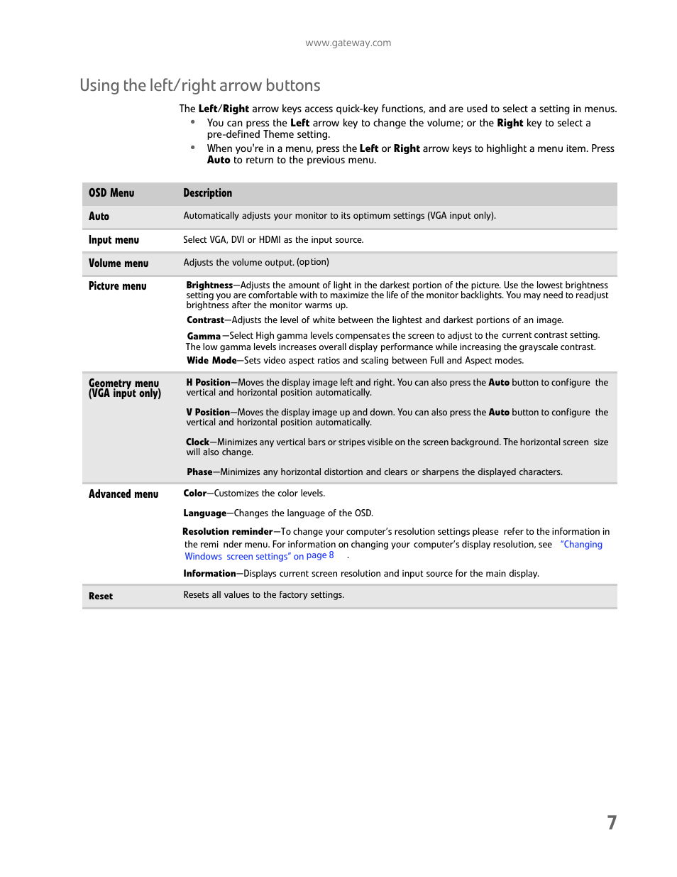 Using the left/right arrow buttons | Gateway FHX2300 User Manual | Page 11 / 26