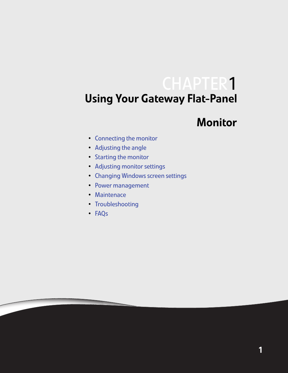 Using your gateway flat-panel monitor, Chapter 1: using your gateway flat-panel monitor, Chapter | Gateway FHX2300 User Manual | Page 5 / 26
