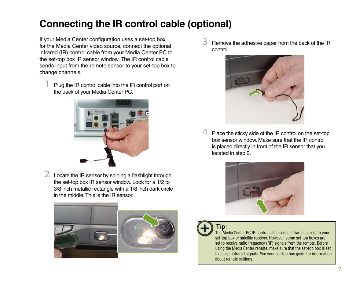 Connecting the ir control cable (optional) | Gateway 610 User Manual | Page 13 / 108