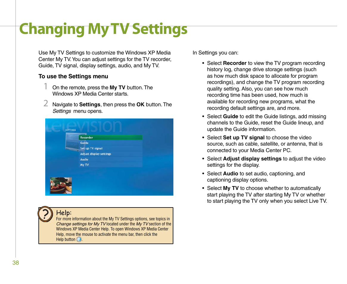 Changing my tv settings | Gateway 610 User Manual | Page 44 / 108