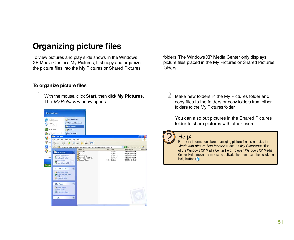 Organizing picture files | Gateway 610 User Manual | Page 57 / 108