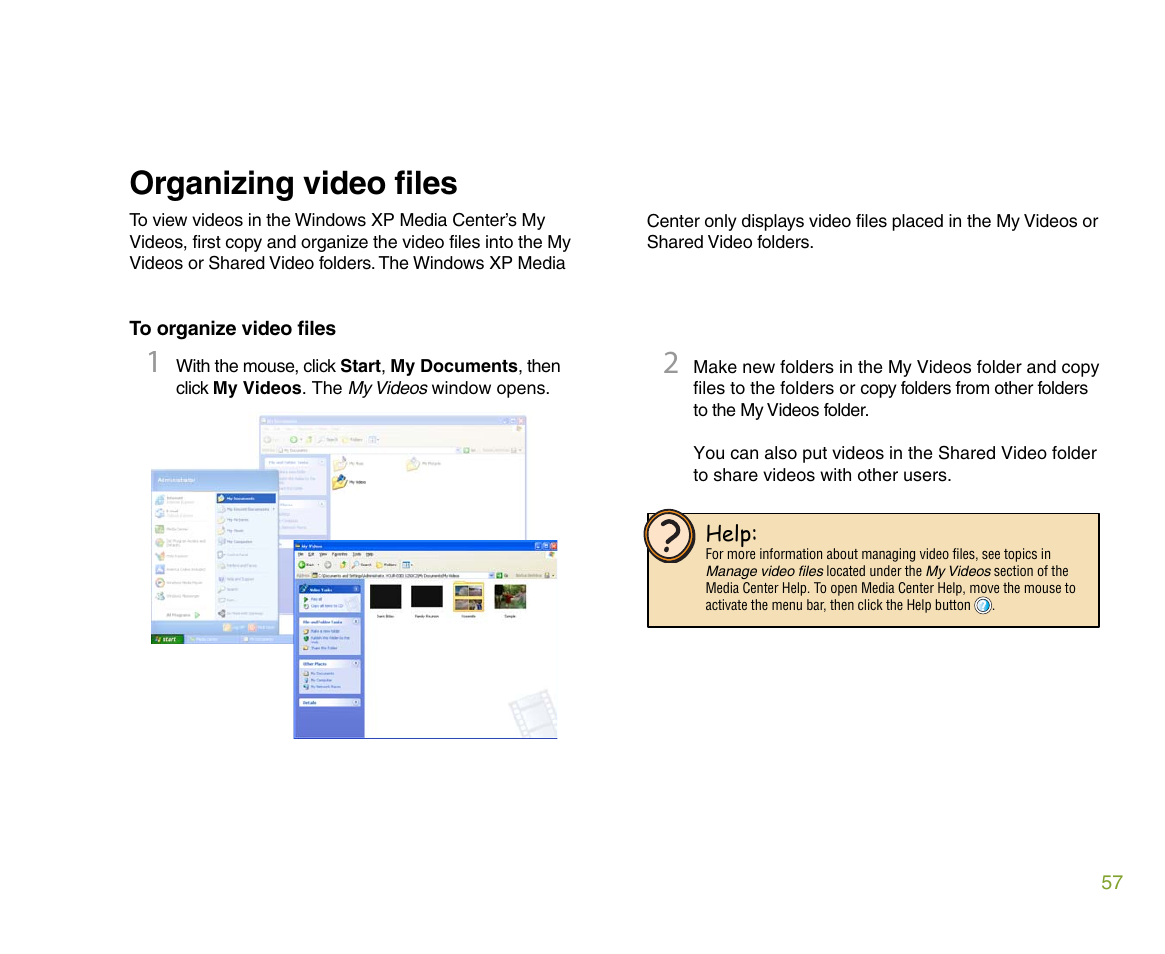 Organizing video files | Gateway 610 User Manual | Page 63 / 108
