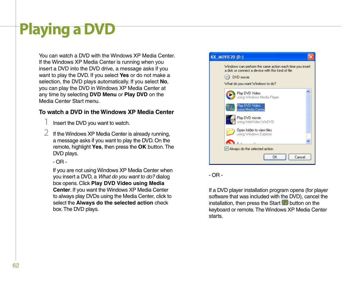Playing a dvd | Gateway 610 User Manual | Page 68 / 108