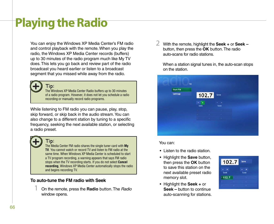 Playing the radio | Gateway 610 User Manual | Page 72 / 108
