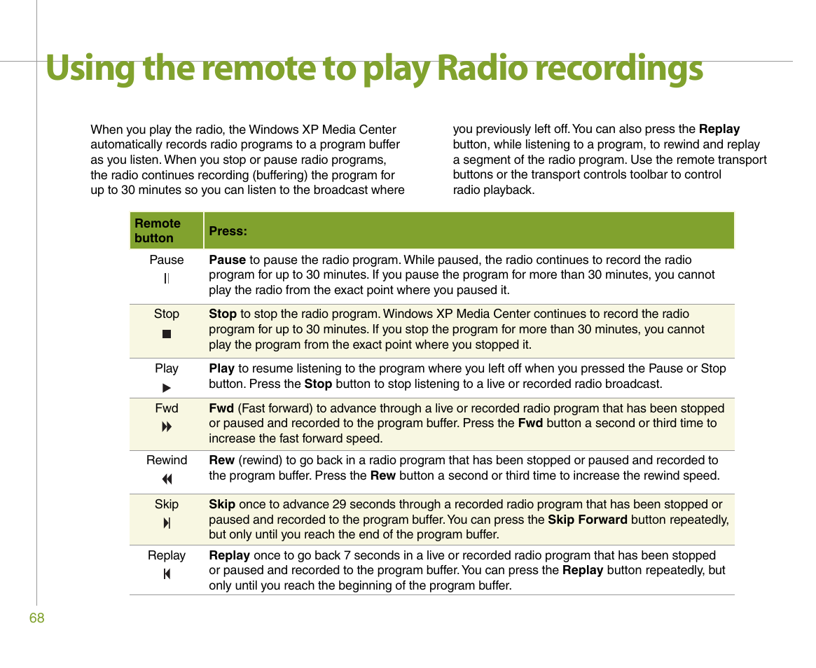 Using the remote to play radio recordings | Gateway 610 User Manual | Page 74 / 108
