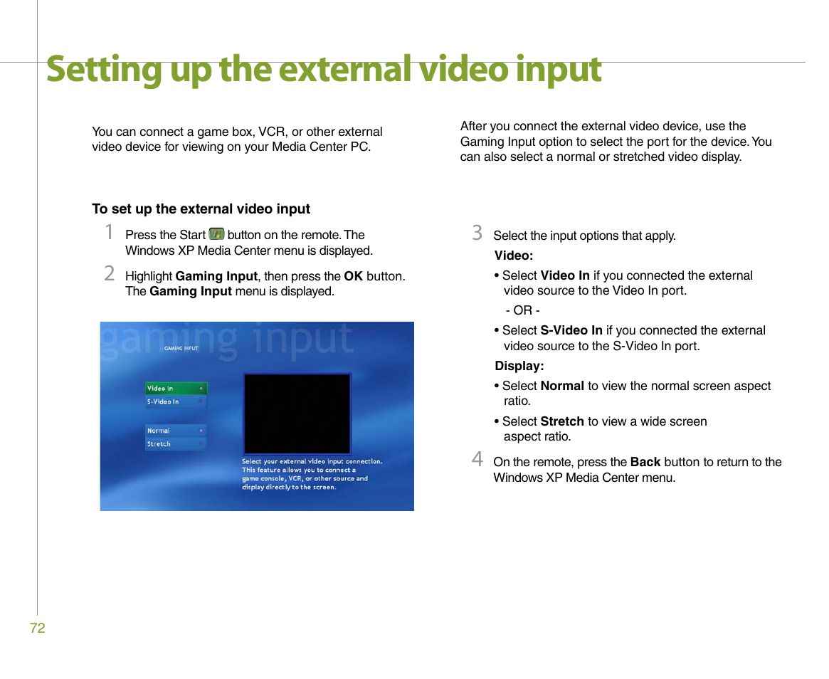 Setting up the external video input | Gateway 610 User Manual | Page 78 / 108