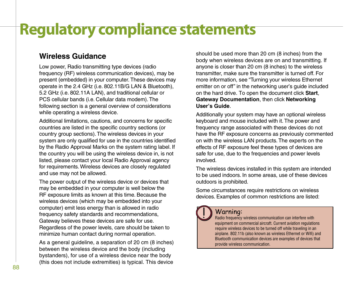 Regulatory compliance statements | Gateway 610 User Manual | Page 94 / 108