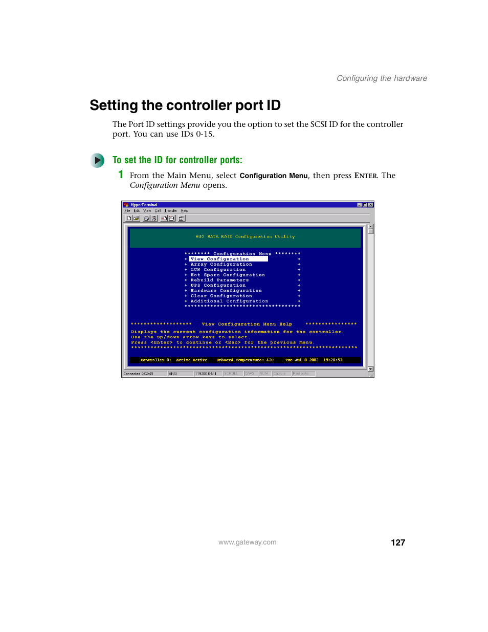 Setting the controller port id | Gateway 840 VT-100 User Manual | Page 132 / 250