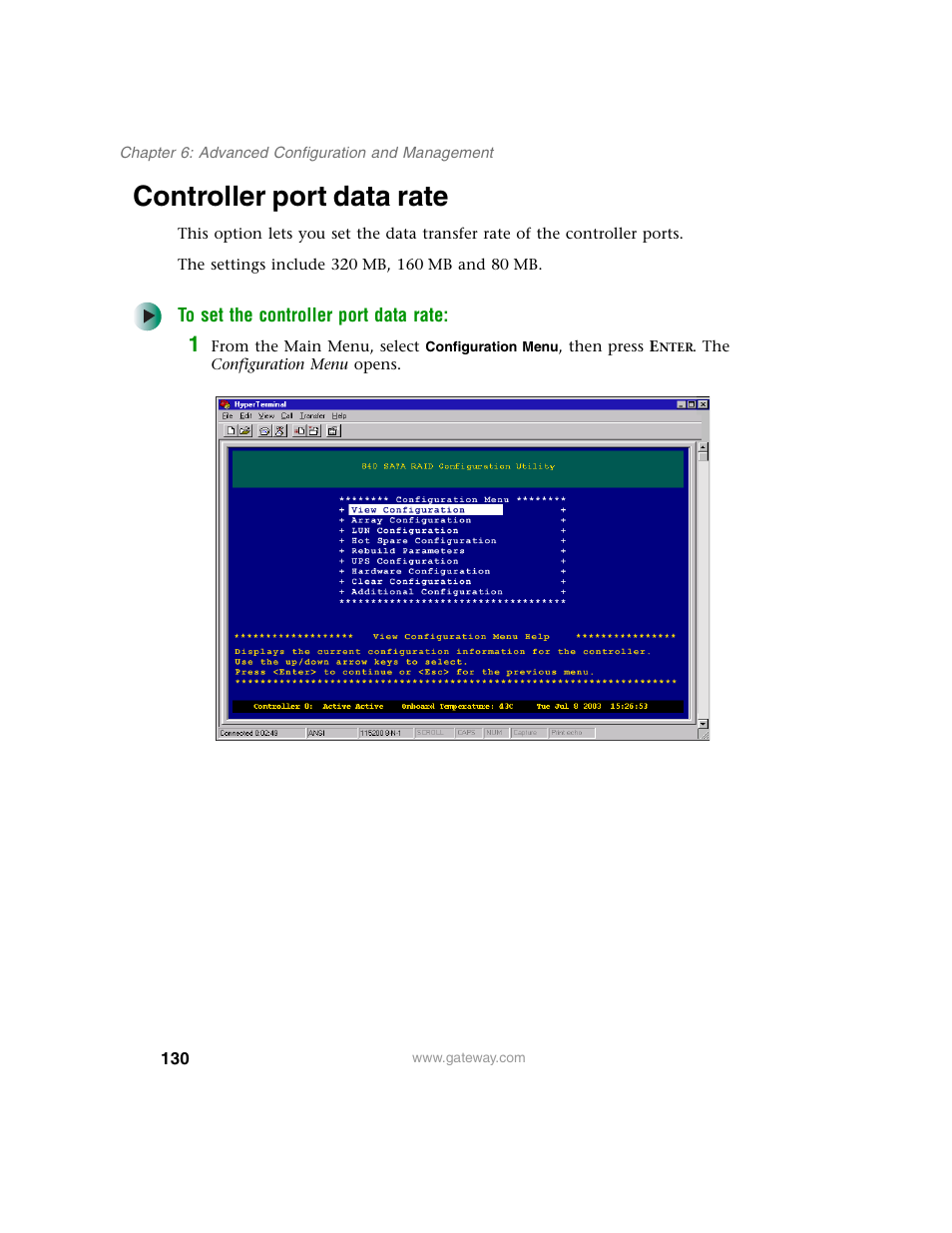 Controller port data rate | Gateway 840 VT-100 User Manual | Page 135 / 250