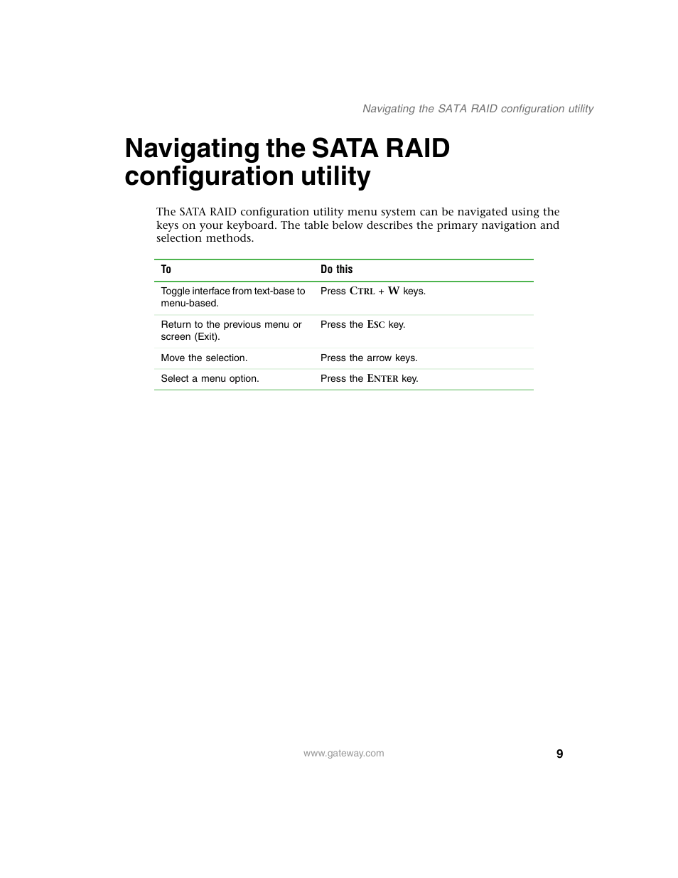 Navigating the sata raid configuration utility | Gateway 840 VT-100 User Manual | Page 14 / 250