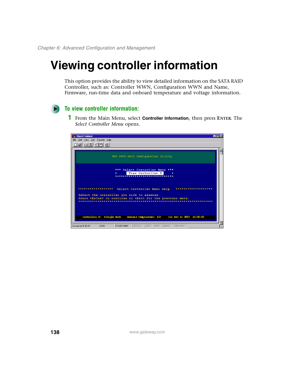 Viewing controller information | Gateway 840 VT-100 User Manual | Page 143 / 250