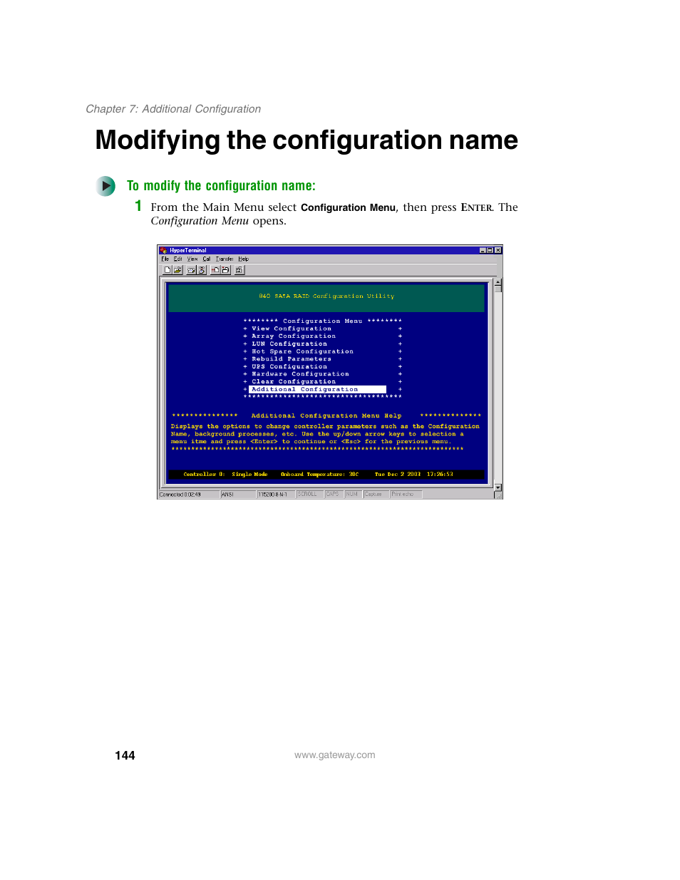 Modifying the configuration name | Gateway 840 VT-100 User Manual | Page 149 / 250