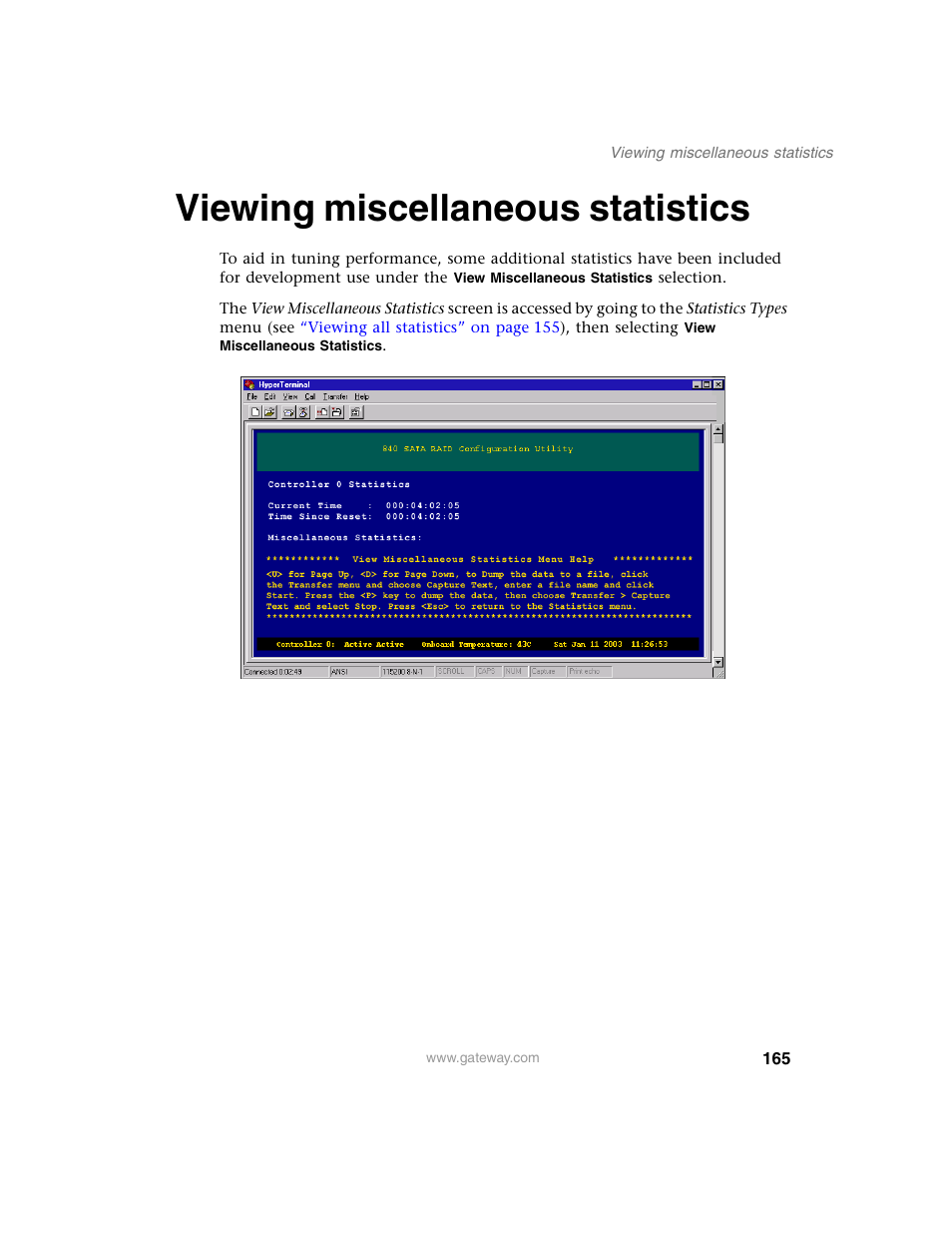 Viewing miscellaneous statistics | Gateway 840 VT-100 User Manual | Page 170 / 250