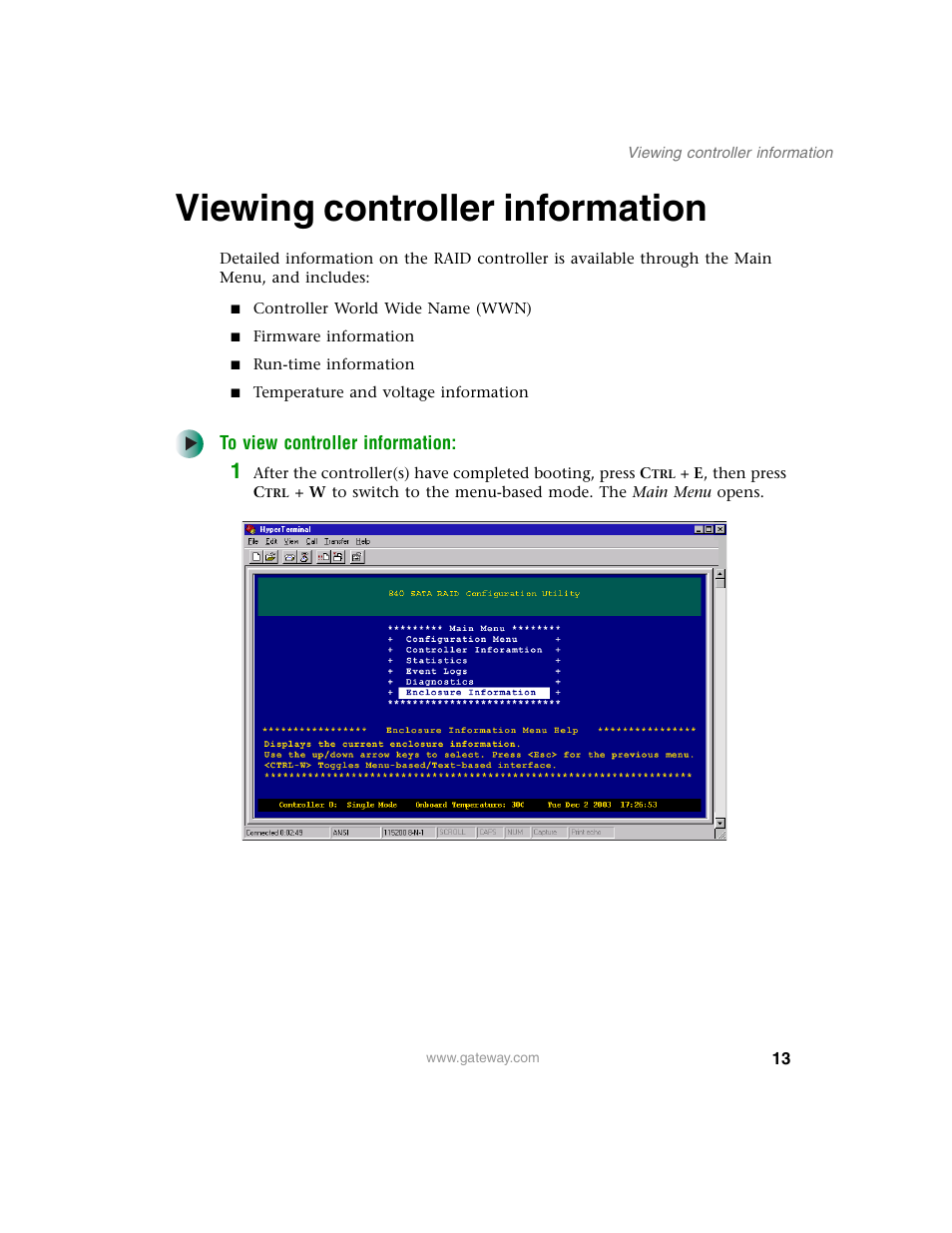 Viewing controller information | Gateway 840 VT-100 User Manual | Page 18 / 250