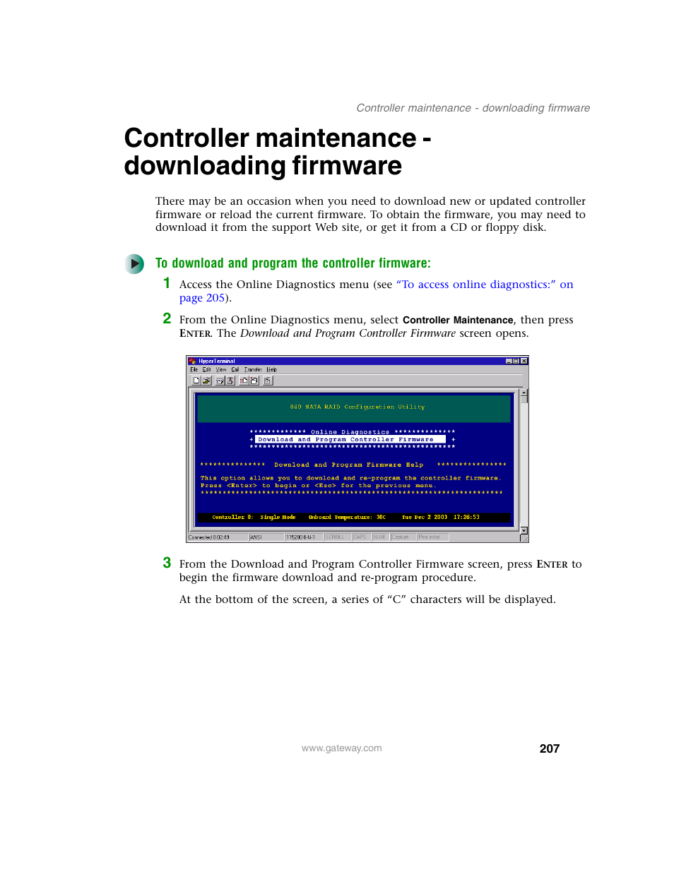 Controller maintenance - downloading firmware | Gateway 840 VT-100 User Manual | Page 212 / 250