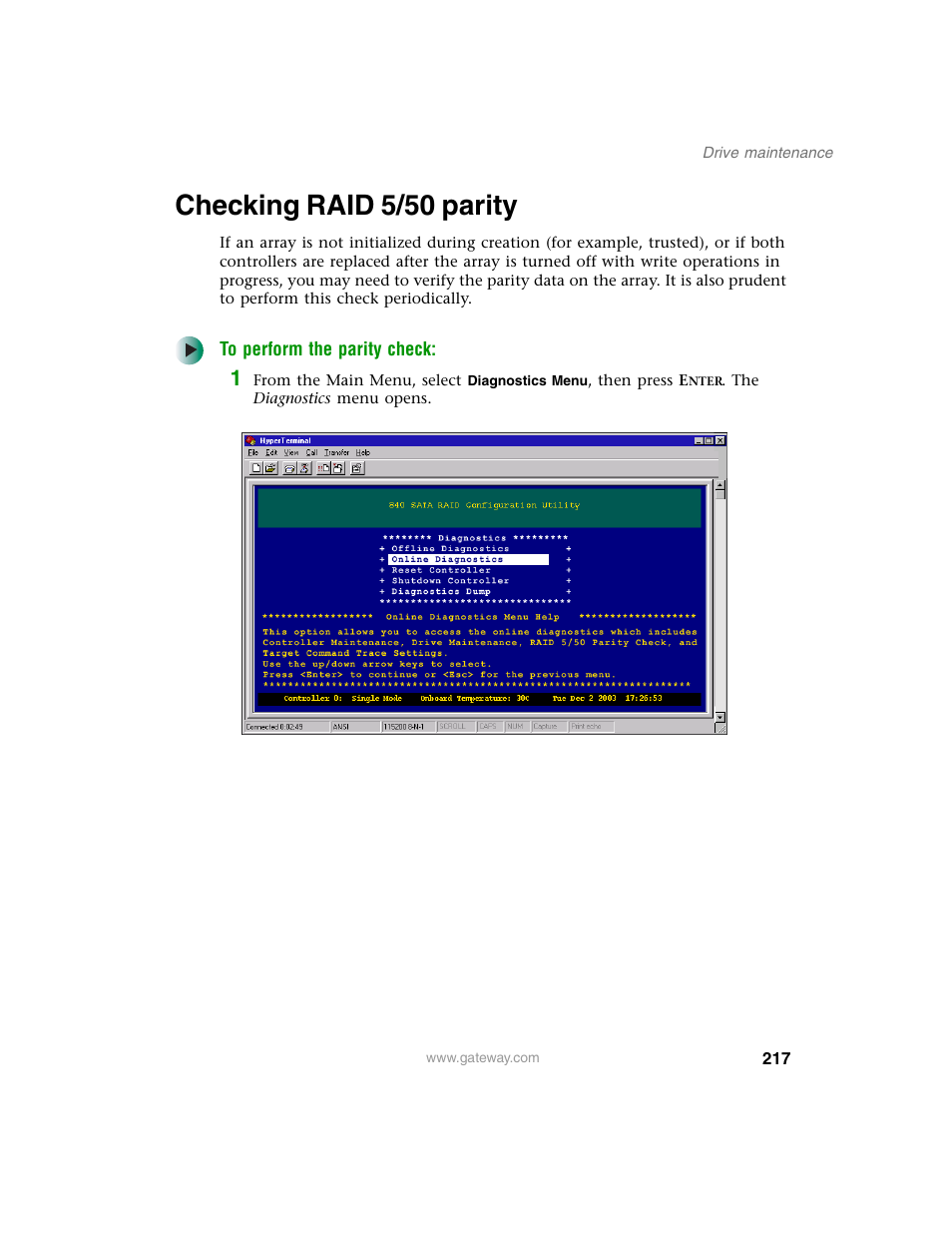 Checking raid 5/50 parity | Gateway 840 VT-100 User Manual | Page 222 / 250