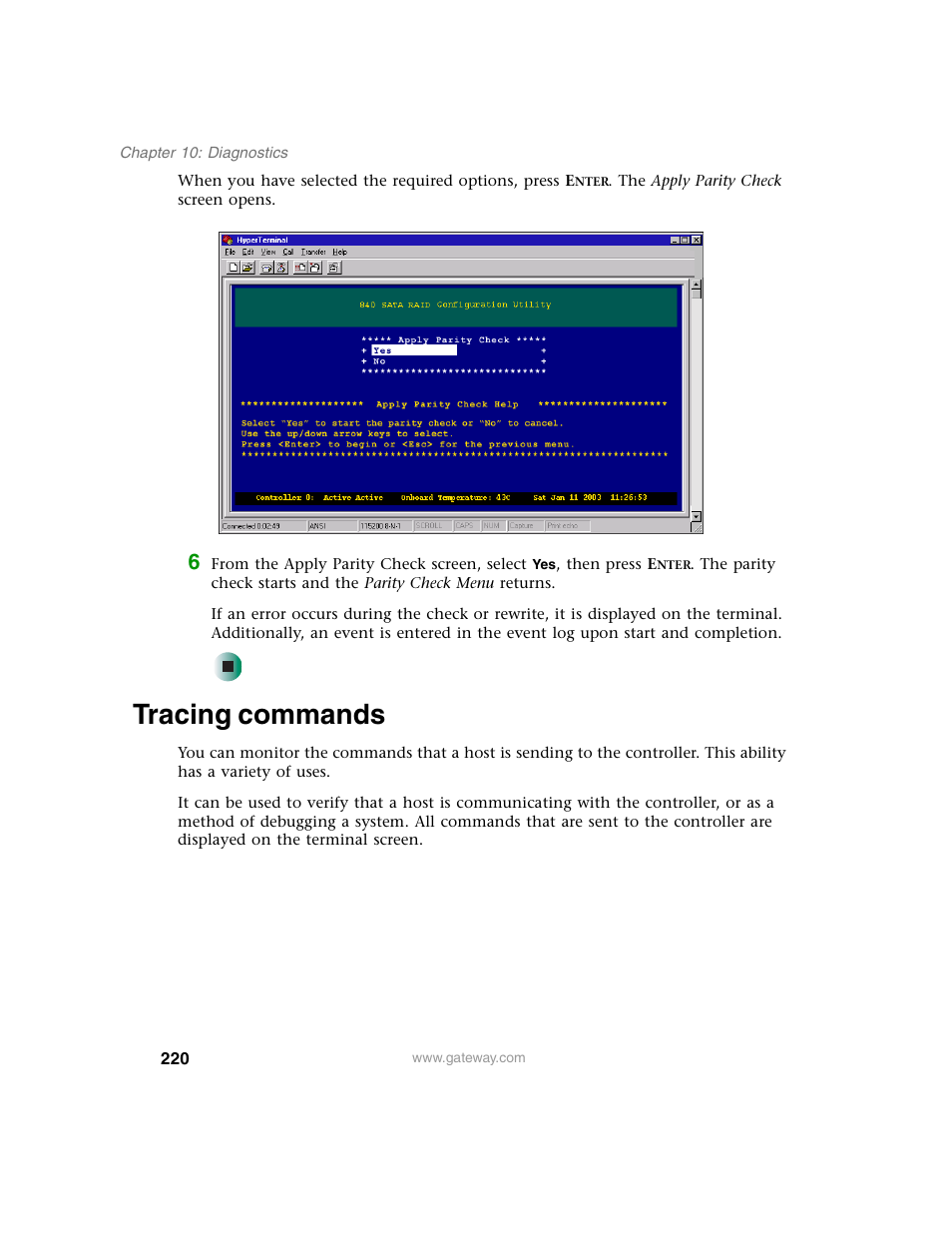 Tracing commands | Gateway 840 VT-100 User Manual | Page 225 / 250