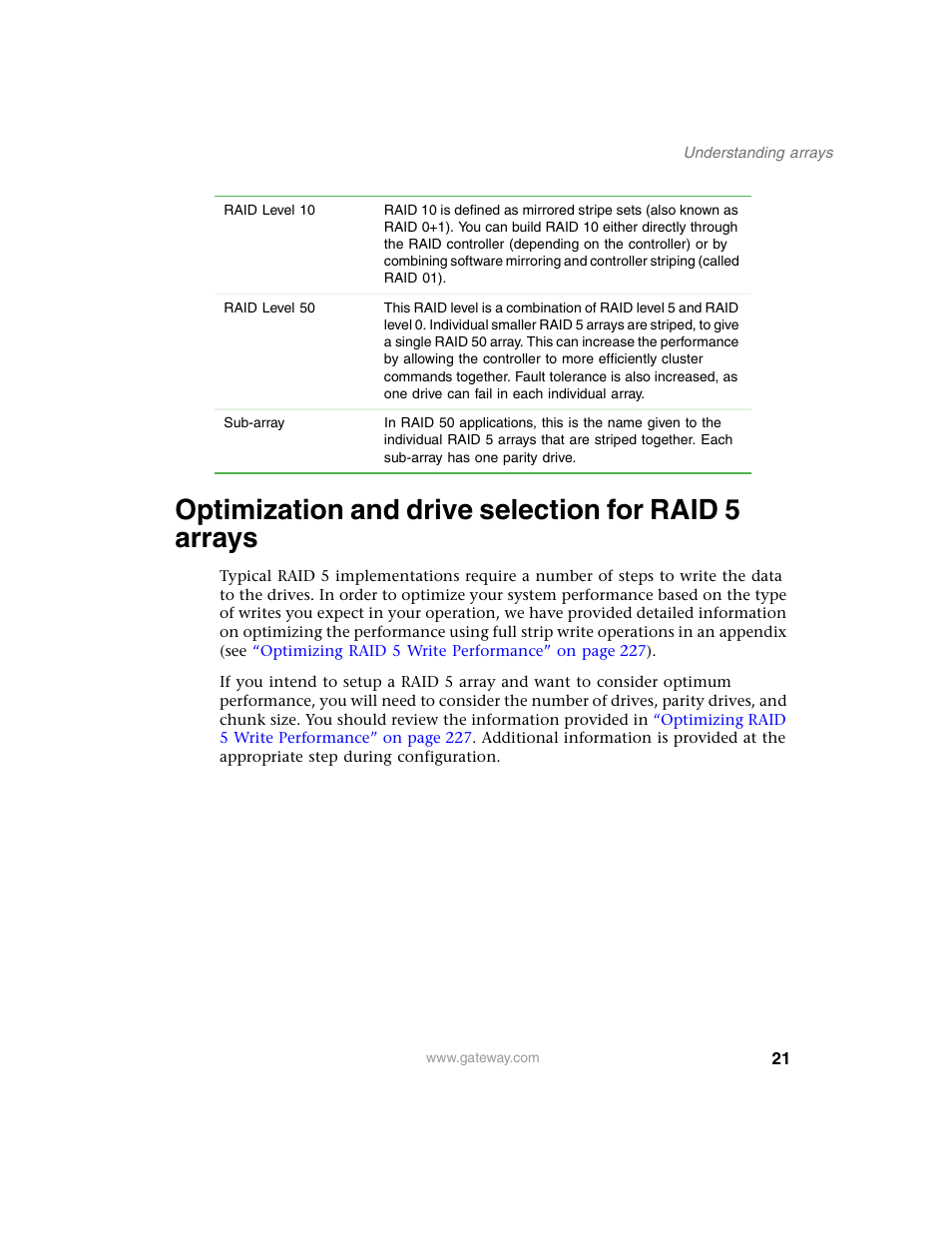 Optimization and drive selection for raid 5 arrays | Gateway 840 VT-100 User Manual | Page 26 / 250