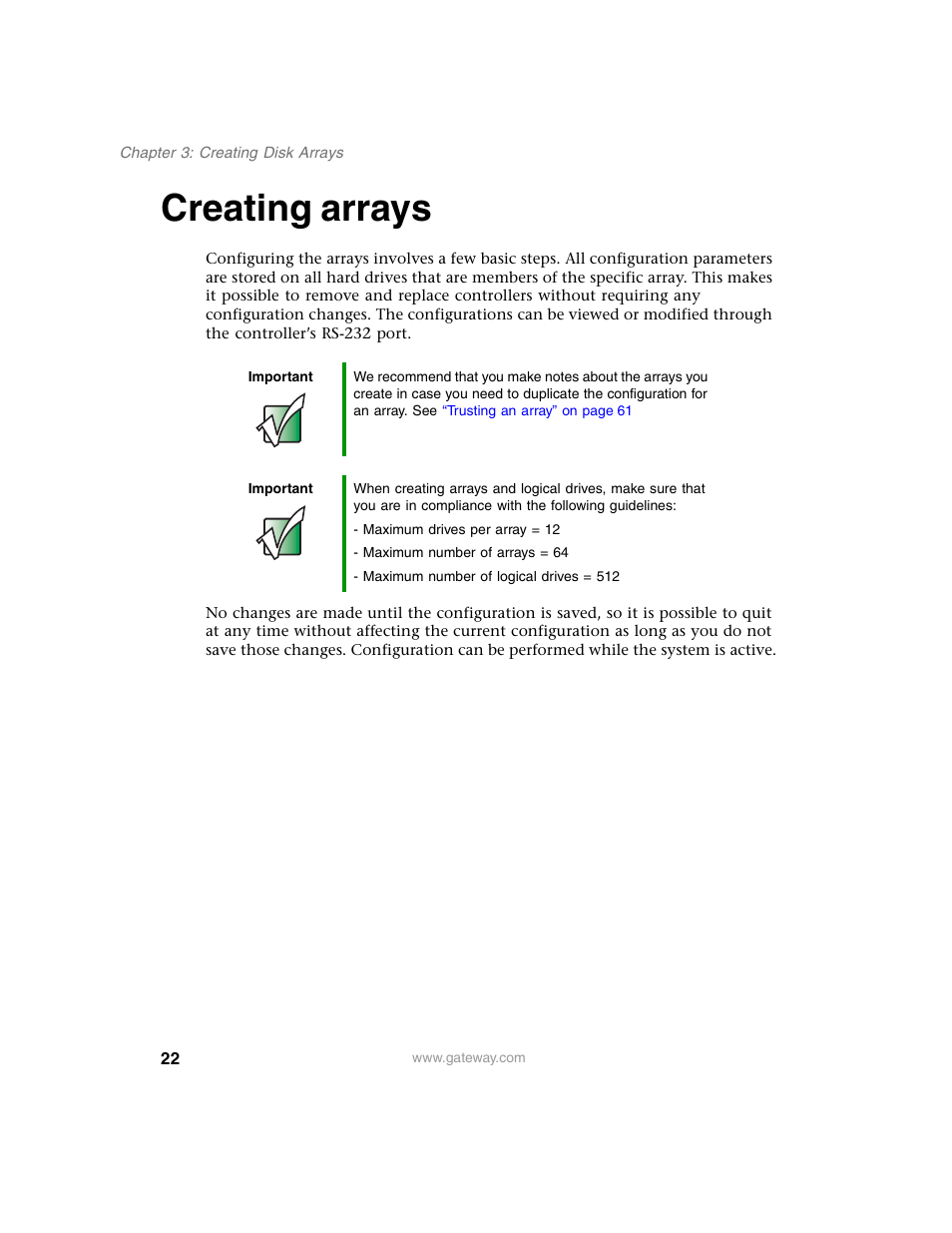 Creating arrays | Gateway 840 VT-100 User Manual | Page 27 / 250