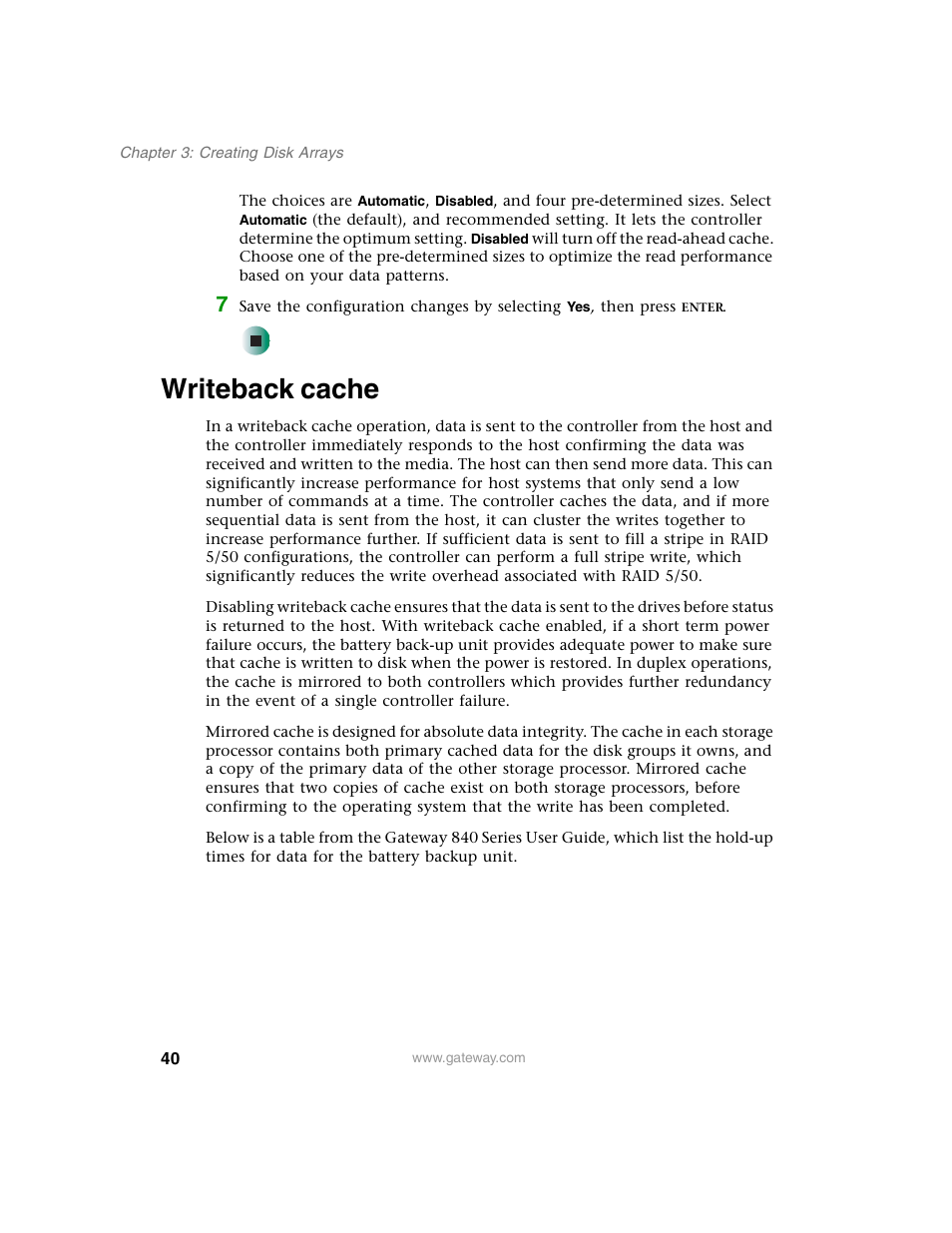 Writeback cache | Gateway 840 VT-100 User Manual | Page 45 / 250