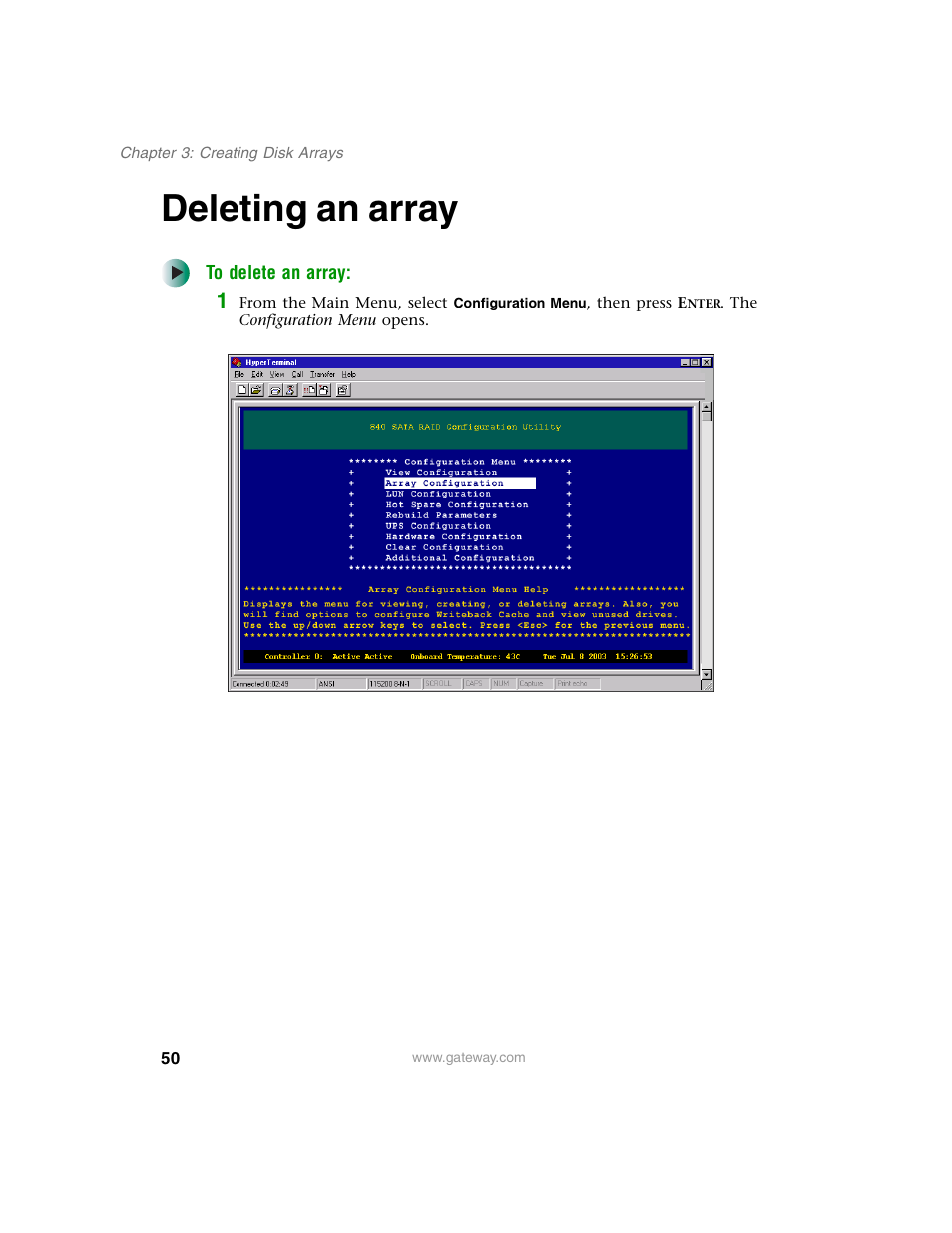 Deleting an array | Gateway 840 VT-100 User Manual | Page 55 / 250