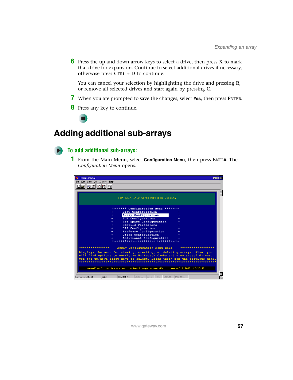 Adding additional sub-arrays, Adding additional | Gateway 840 VT-100 User Manual | Page 62 / 250