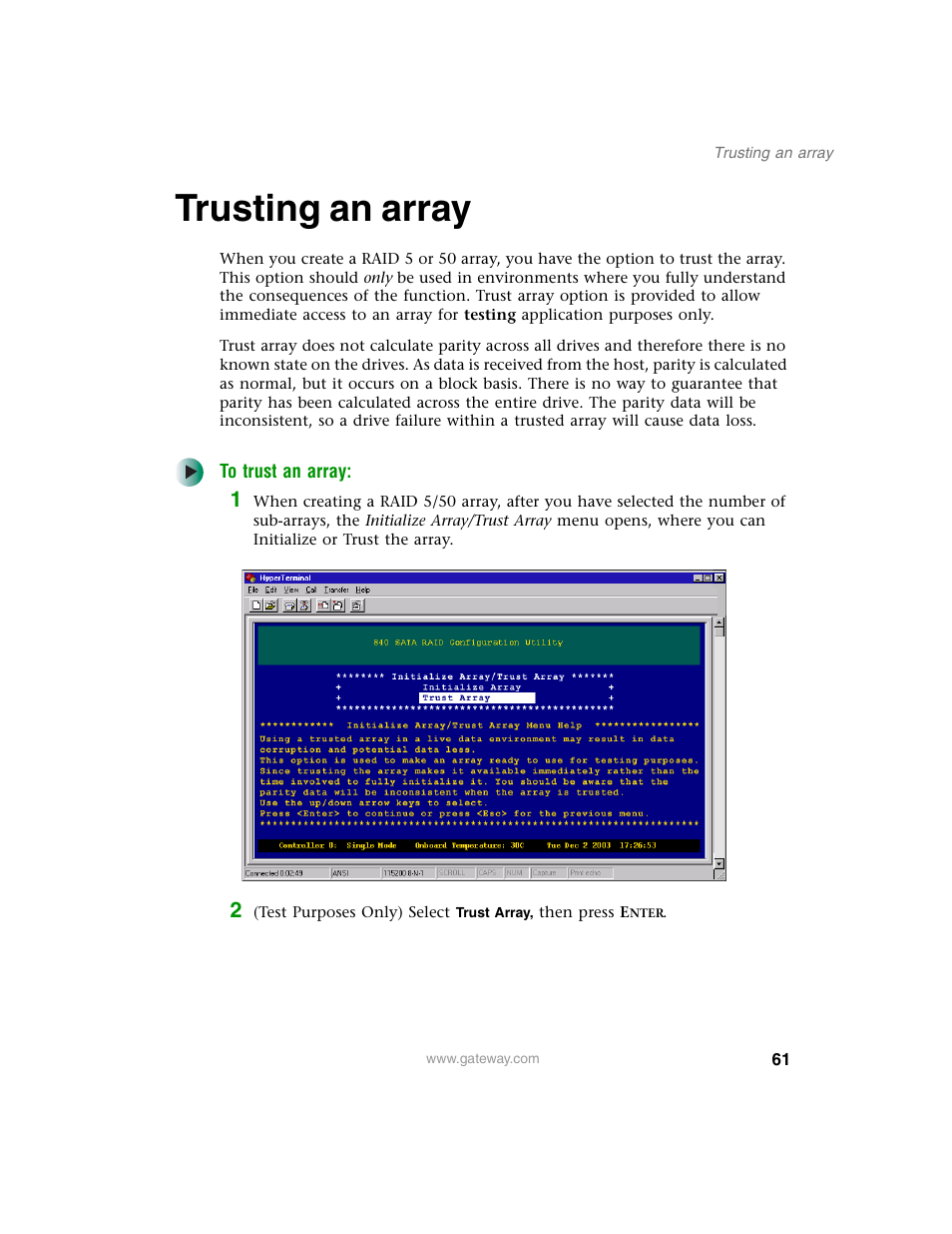 Trusting an array | Gateway 840 VT-100 User Manual | Page 66 / 250