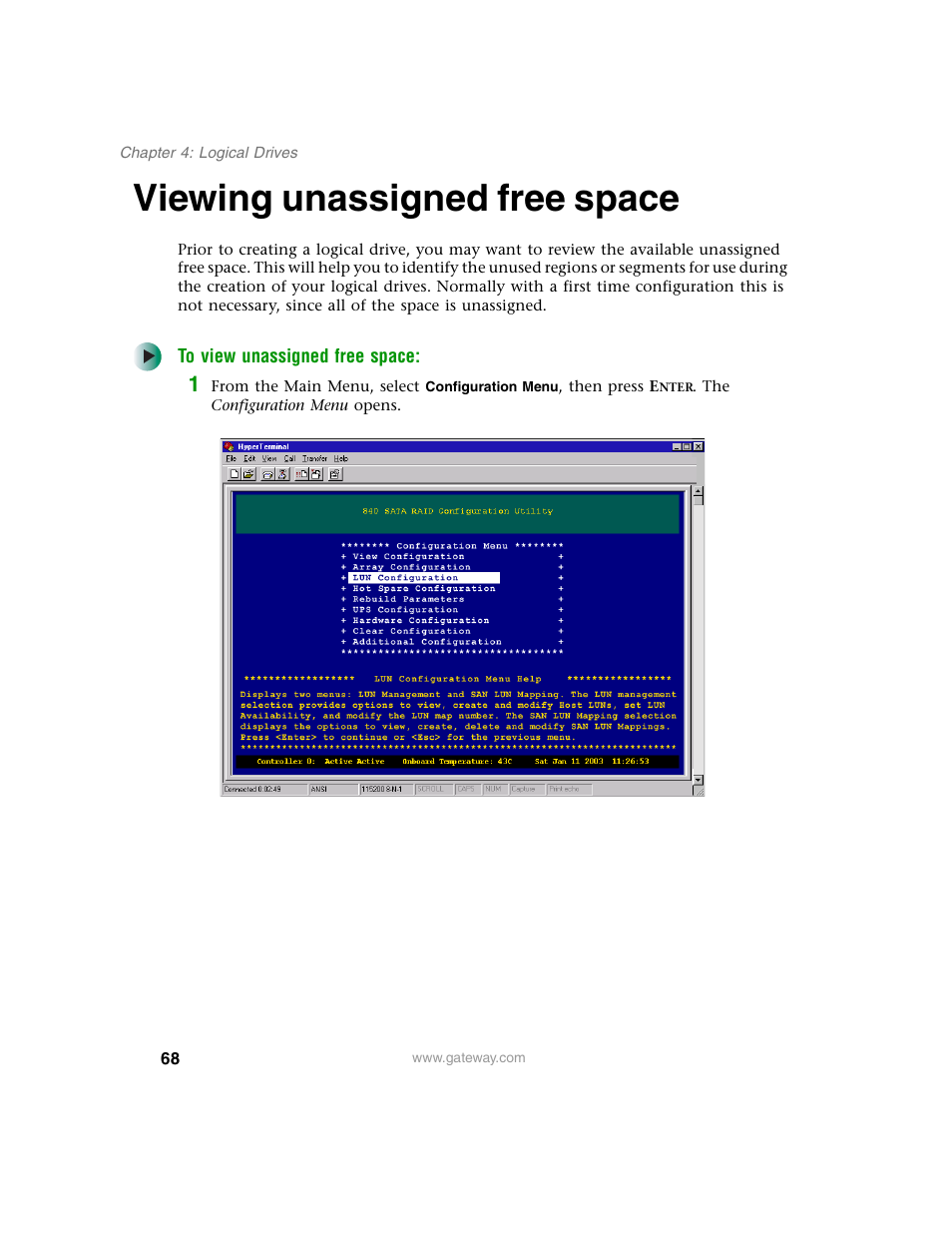 Viewing unassigned free space | Gateway 840 VT-100 User Manual | Page 73 / 250