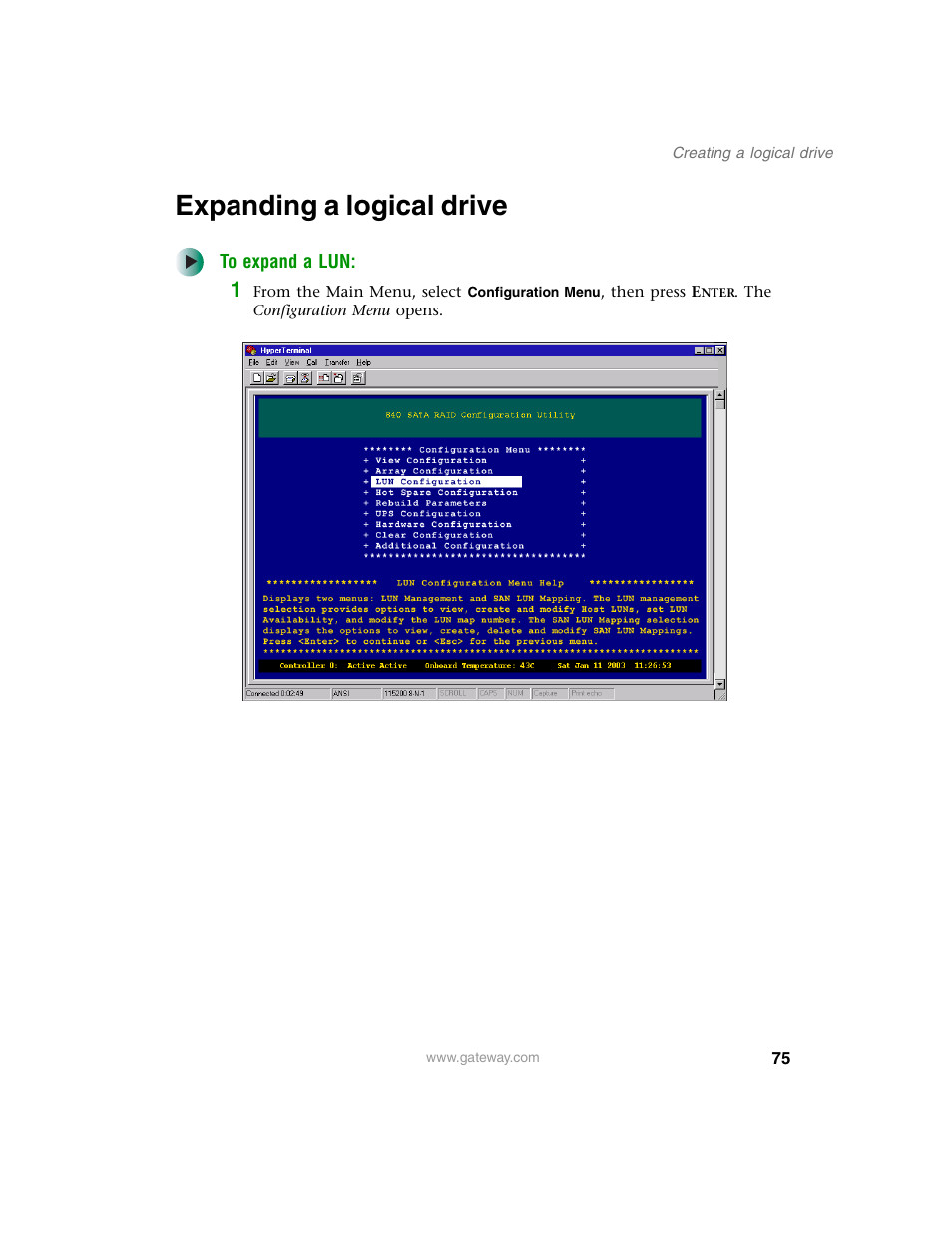 Expanding a logical drive | Gateway 840 VT-100 User Manual | Page 80 / 250