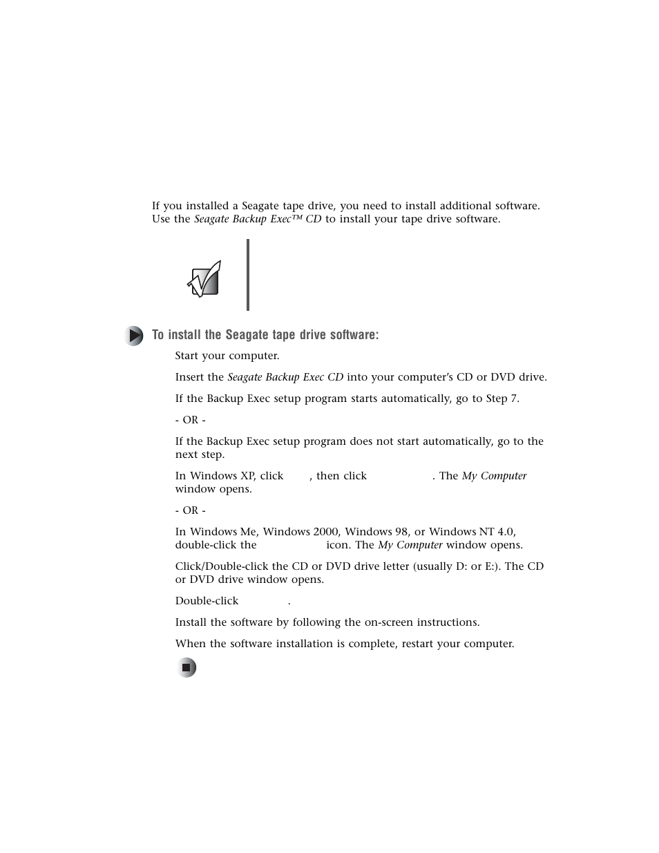 Installing seagate tape drive software | Gateway Computer Drive User Manual | Page 35 / 58