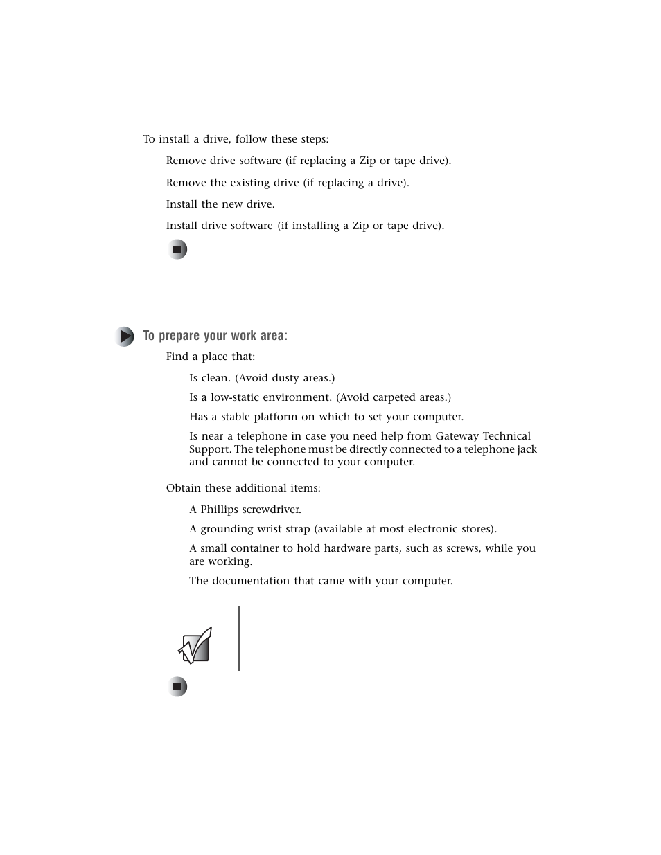 Preparing your work area | Gateway Computer Drive User Manual | Page 6 / 58