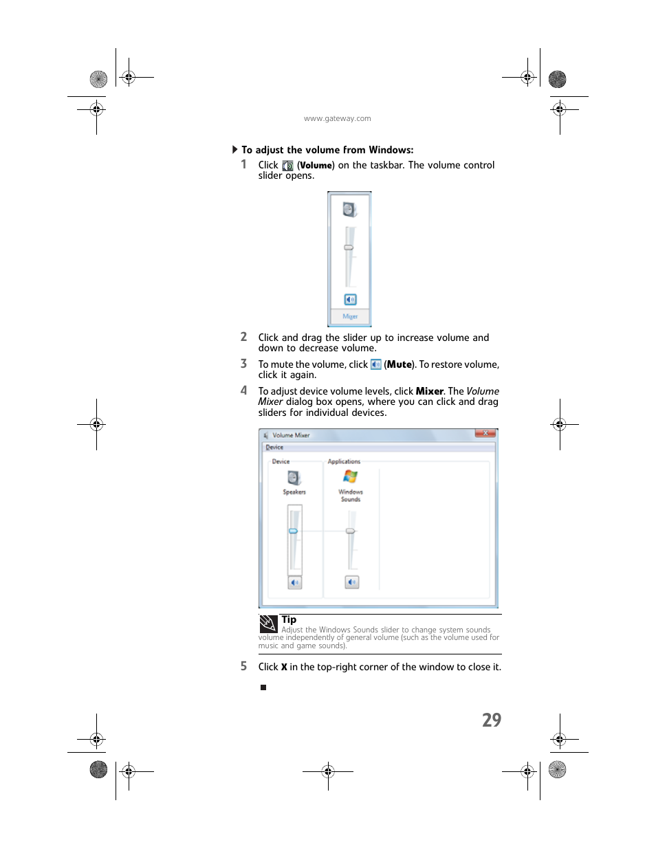To adjust the volume from windows | Gateway Profile 6 User Manual | Page 35 / 130