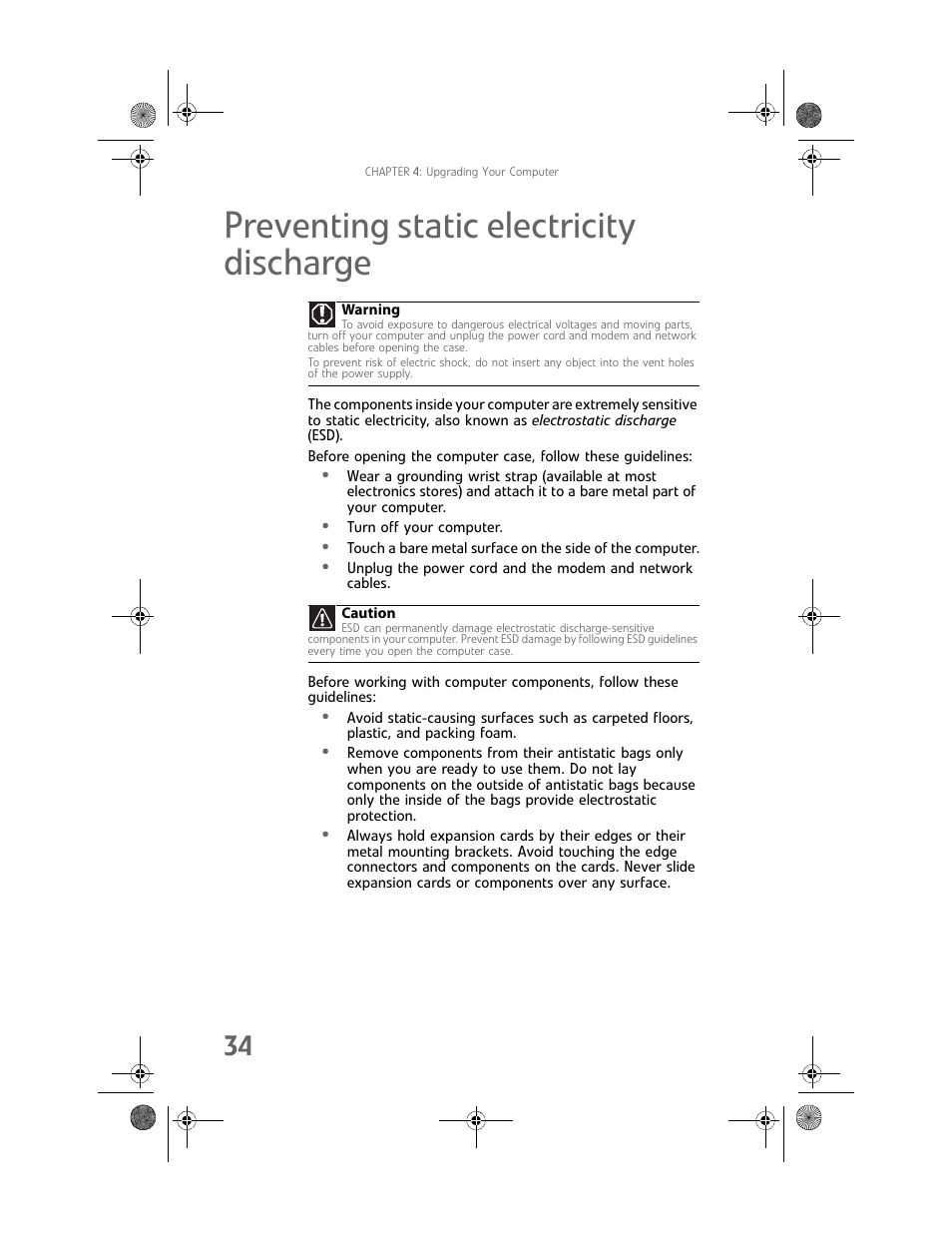 Preventing static electricity discharge | Gateway Profile 6 User Manual | Page 40 / 130