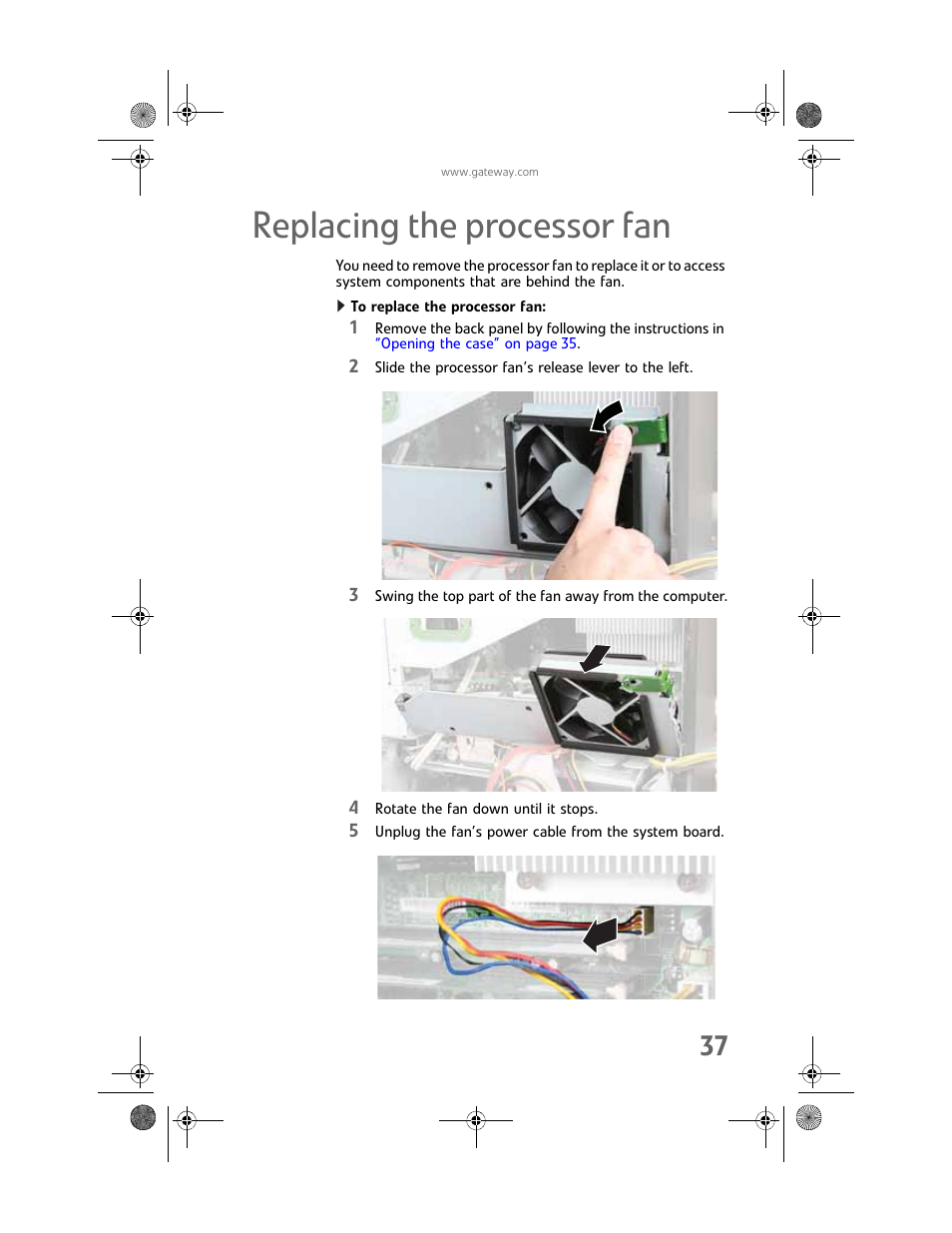 Replacing the processor fan, To replace the processor fan | Gateway Profile 6 User Manual | Page 43 / 130