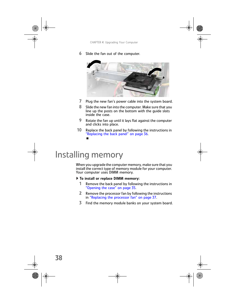 Installing memory, To install or replace dimm memory | Gateway Profile 6 User Manual | Page 44 / 130