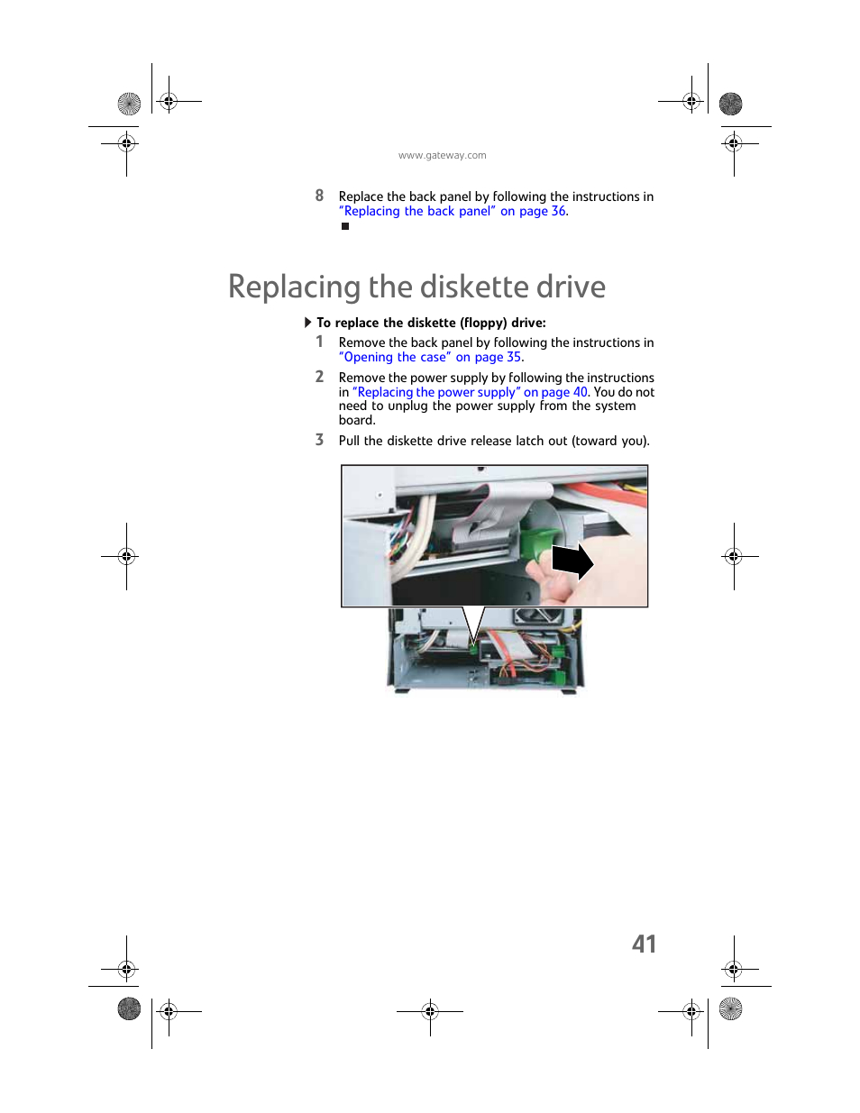 Replacing the diskette drive, To replace the diskette (floppy) drive | Gateway Profile 6 User Manual | Page 47 / 130