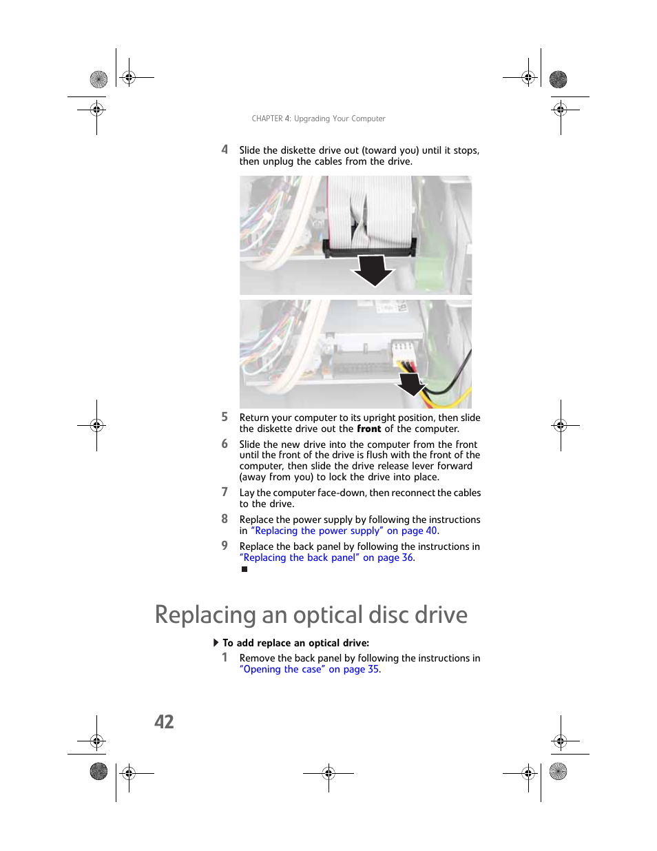 Replacing an optical disc drive, To add replace an optical drive | Gateway Profile 6 User Manual | Page 48 / 130