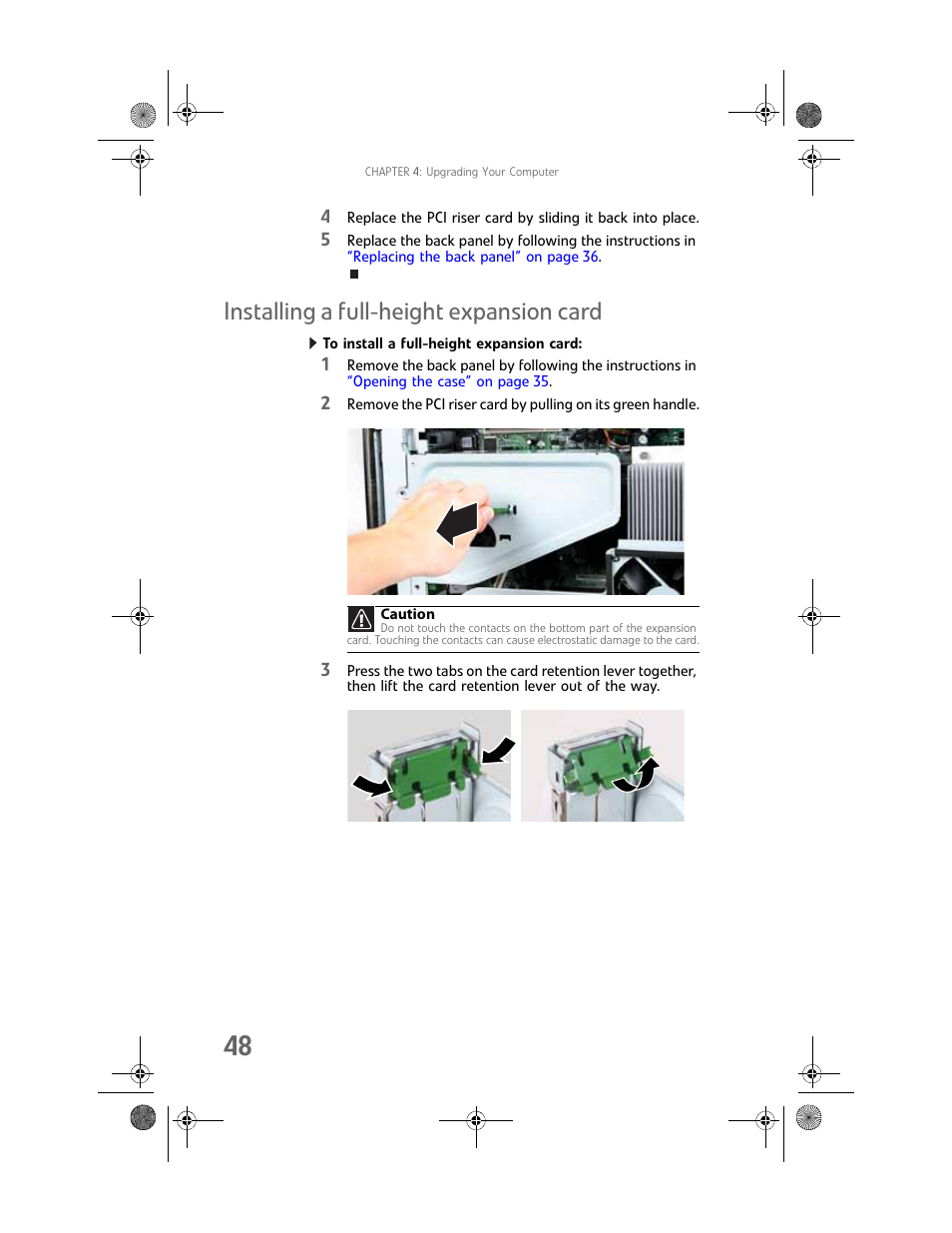 Installing a full-height expansion card, To install a full-height expansion card | Gateway Profile 6 User Manual | Page 54 / 130