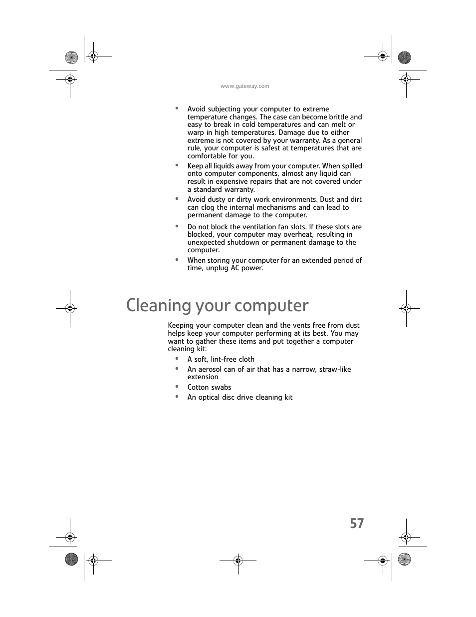 Cleaning your computer | Gateway Profile 6 User Manual | Page 63 / 130