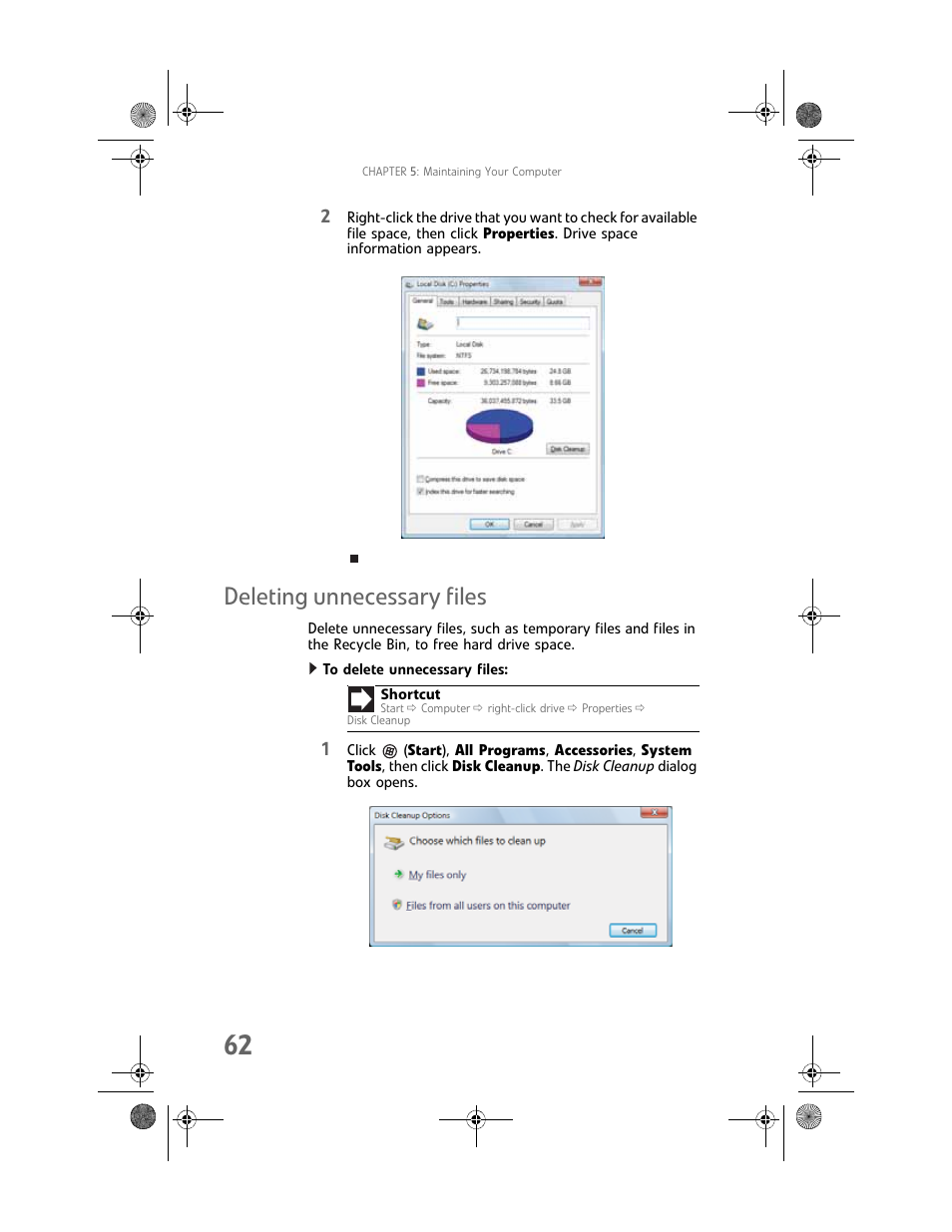 Deleting unnecessary files, To delete unnecessary files | Gateway Profile 6 User Manual | Page 68 / 130