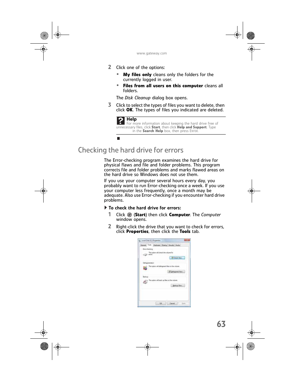 Checking the hard drive for errors, To check the hard drive for errors | Gateway Profile 6 User Manual | Page 69 / 130