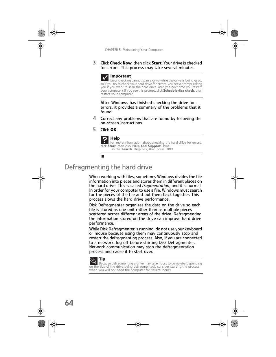 Defragmenting the hard drive | Gateway Profile 6 User Manual | Page 70 / 130
