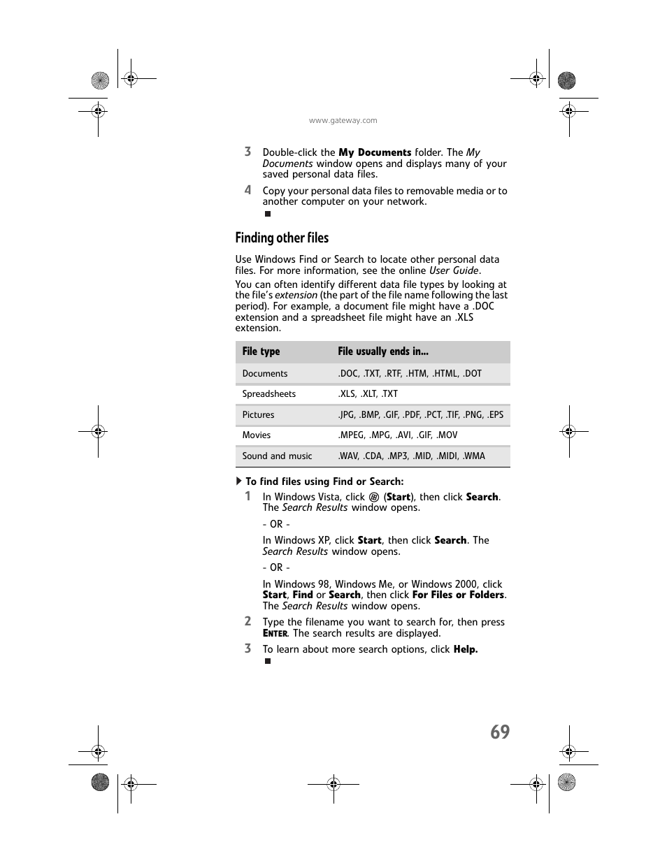 Finding other files, To find files using find or search, Step 4 | Gateway Profile 6 User Manual | Page 75 / 130