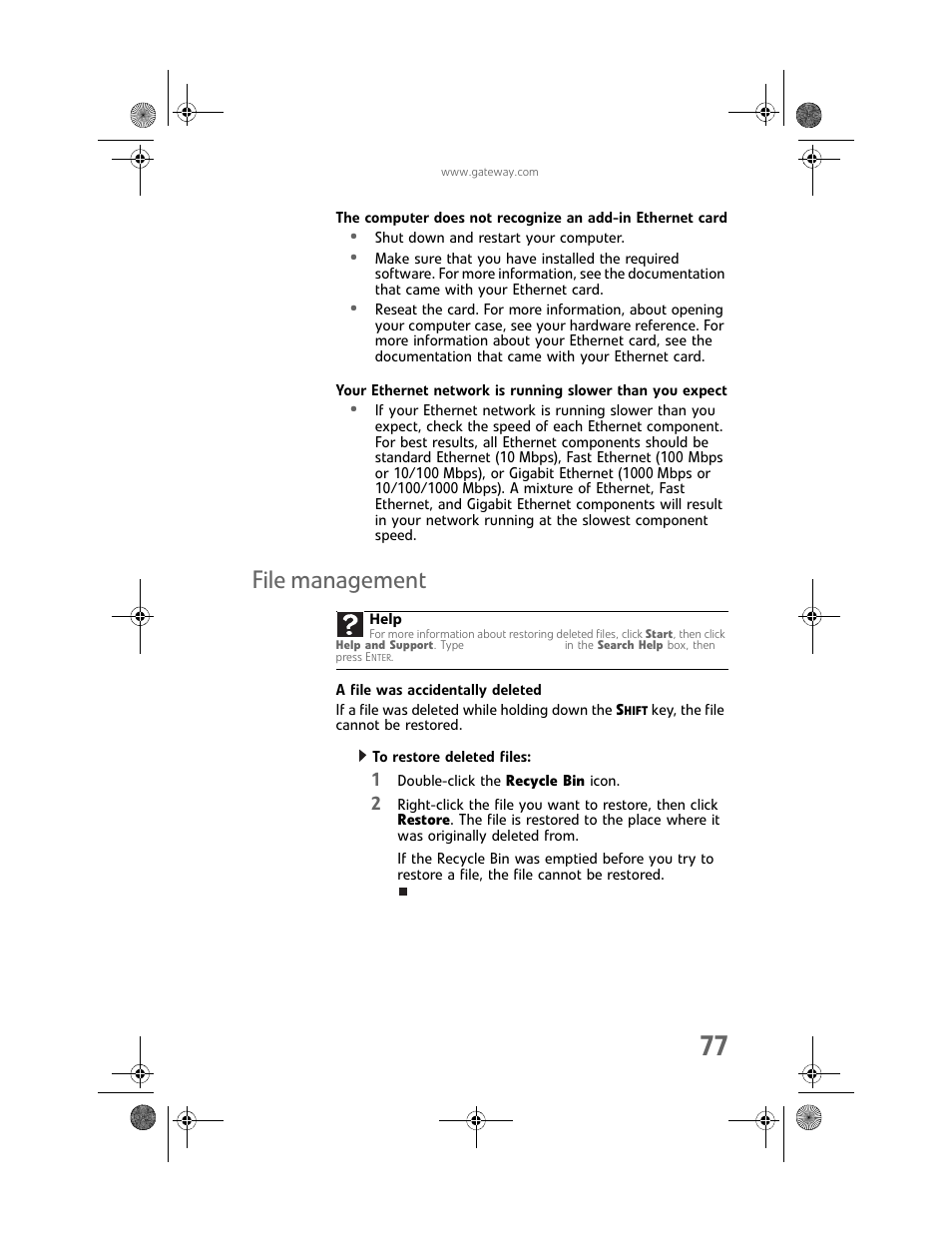 File management, A file was accidentally deleted, To restore deleted files | Gateway Profile 6 User Manual | Page 83 / 130